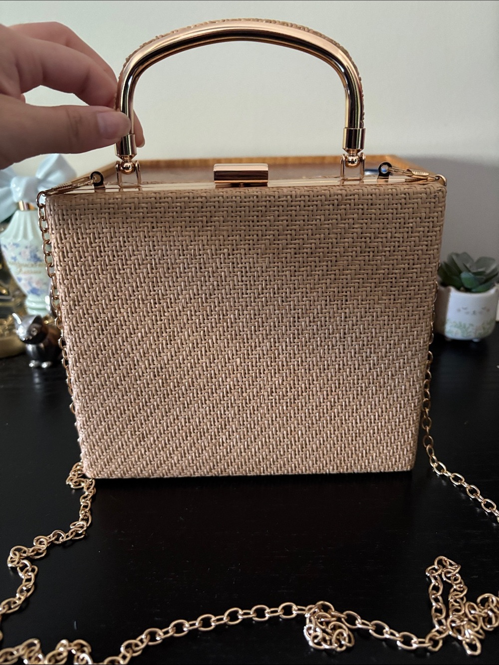 Raffia Box Clutch with Gold Hardware